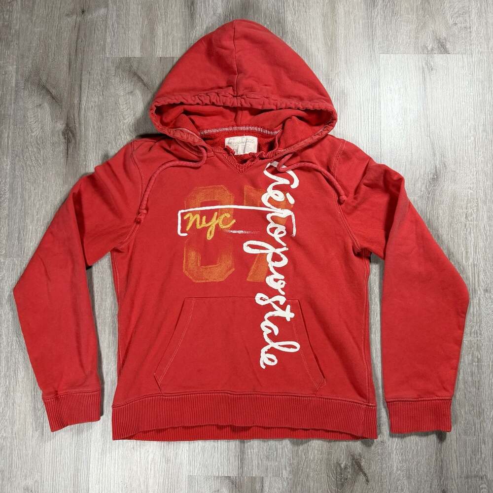 Y2K Womens Aeropostale Red Graphic Pullover Hoodie NYC Applique XL